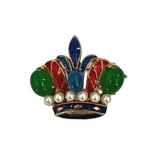 Trifari Alfred Philippe Crown Brooch Cabchon Enamel Royal Pin‎ Vintage